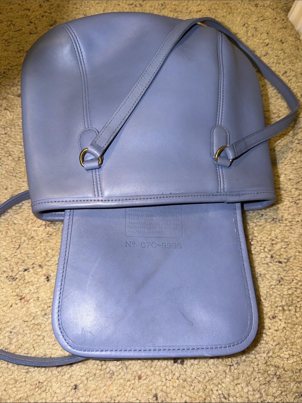 Vintage COACH #9996 periwinkle Leather "Medium Framed Pouch" Handbag - Picture 10 of 16